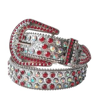 Elegant Silver and Red Rhinestone Belt